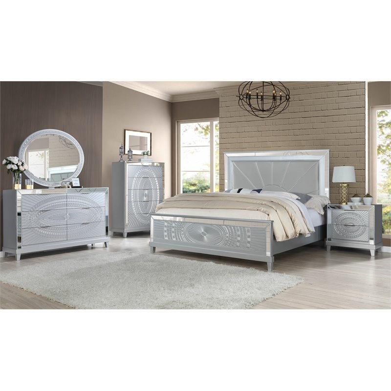 Titanic Furniture Nova Gray High Polished with Carved Design 5-Drawer Chest