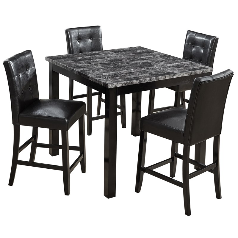 Titanic Furniture Sutton 5-Piece Counter Height Wood Table with Gray Faux Marble