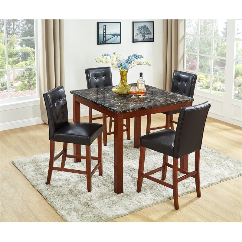 Titanic Furniture Sutton 5-PC Counter Height Wood & Brown Faux Marble Table Set