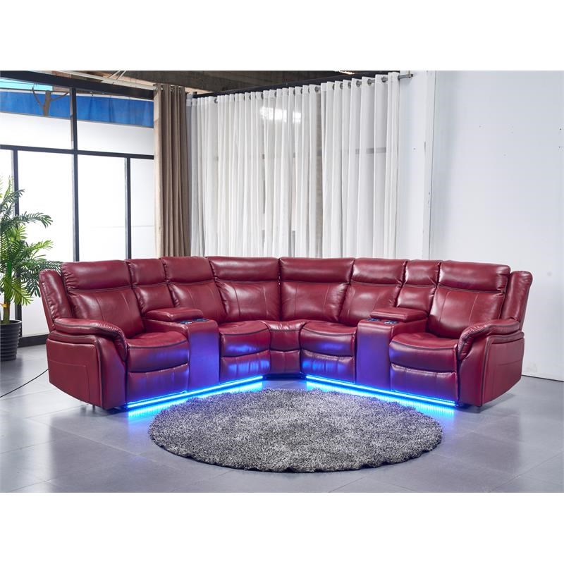 Titanic Furniture Falcon Red Bonded Leather Sectional with LED Lights