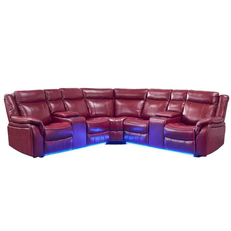 Titanic Furniture Falcon Red Bonded Leather Sectional with LED Lights