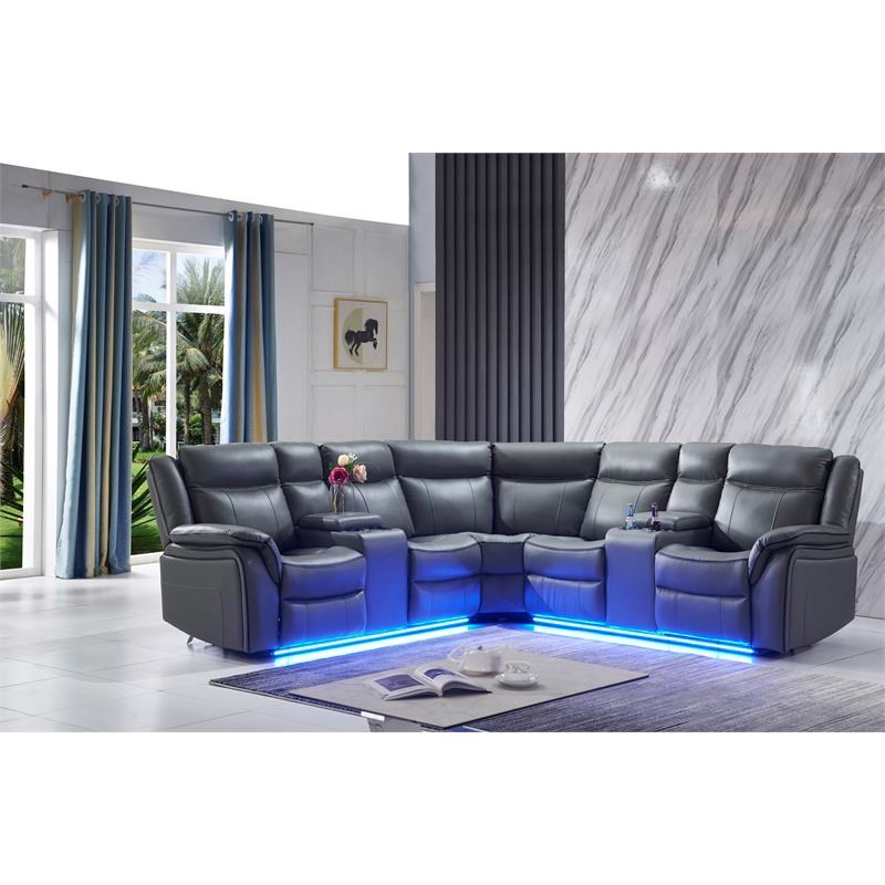 Titanic Furniture Falcon Gray Bonded Leather Sectional with LED Lights