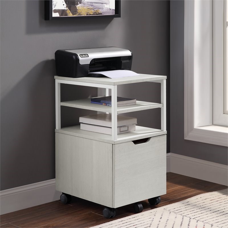 OS Home and Office Furniture 1-Drawer Wood Mobile Storage Cart in White Oak