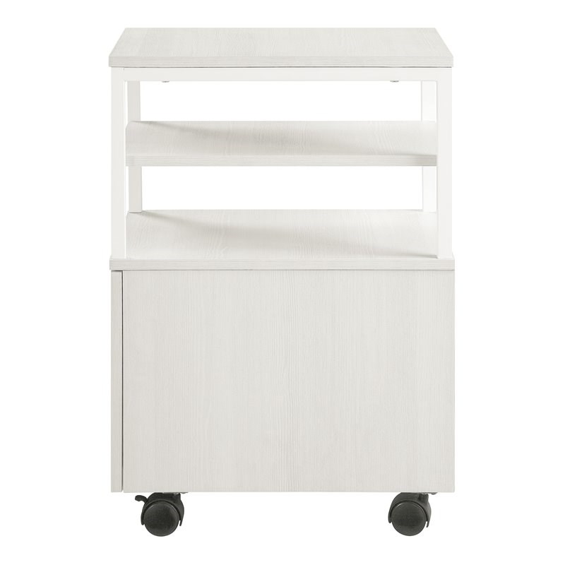OS Home and Office Furniture 1-Drawer Wood Mobile Storage Cart in White Oak