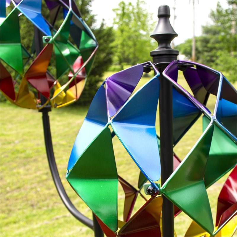 OS Home and Office Furniture Metal Double Lantern Wind Spinner in Multi-Color