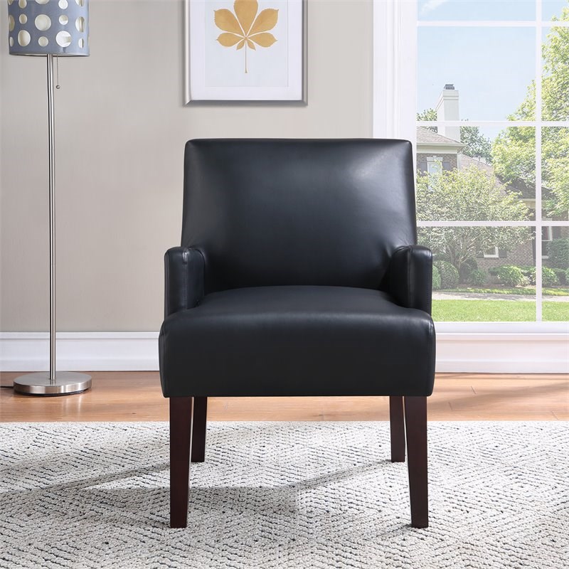 OS Home and Office Furniture Transitional Faux Leather Guest Chair in Black