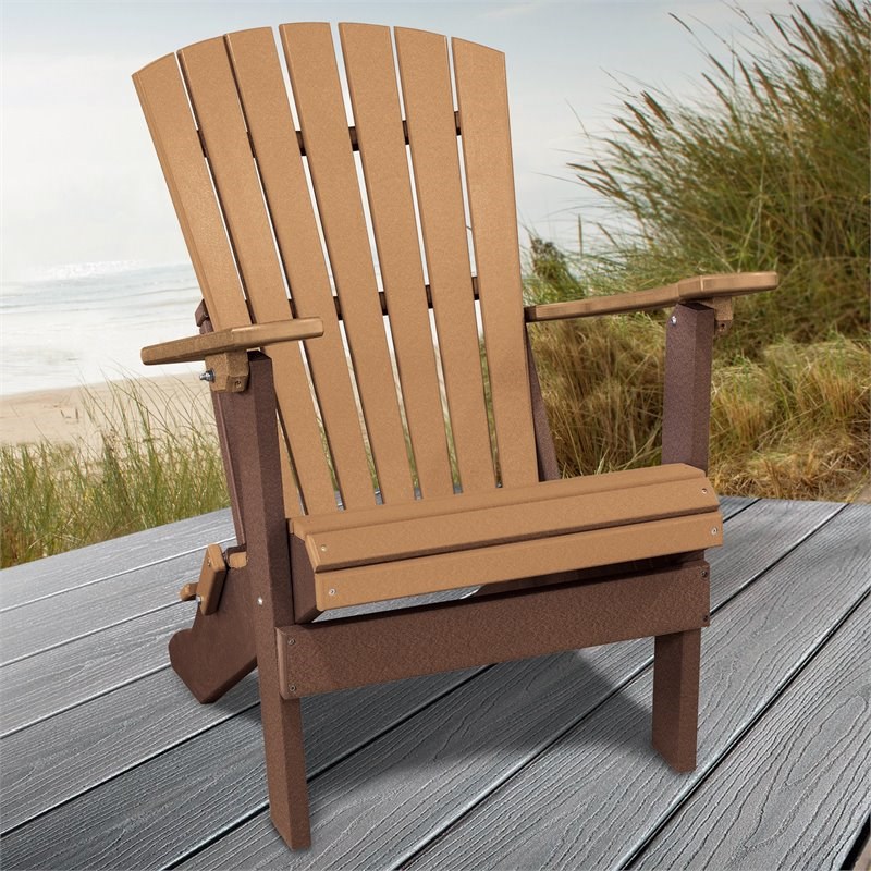 OS Home and Office Furniture Resin Folding Adirondack Chair in Cedar/Tudor Brown