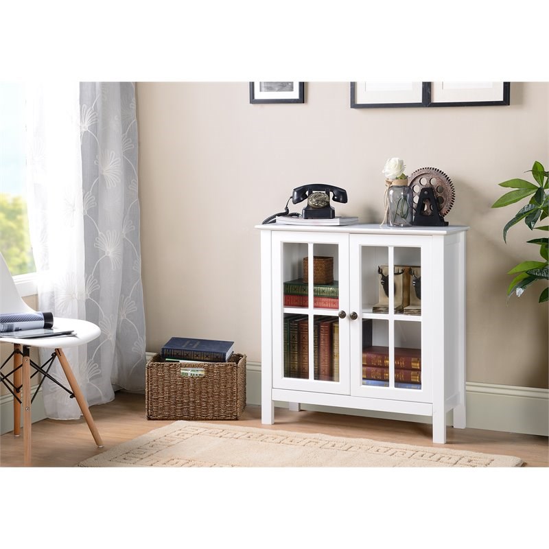 OS Home and Office Furniture Transitional Wood Accent Display Cabinet in White