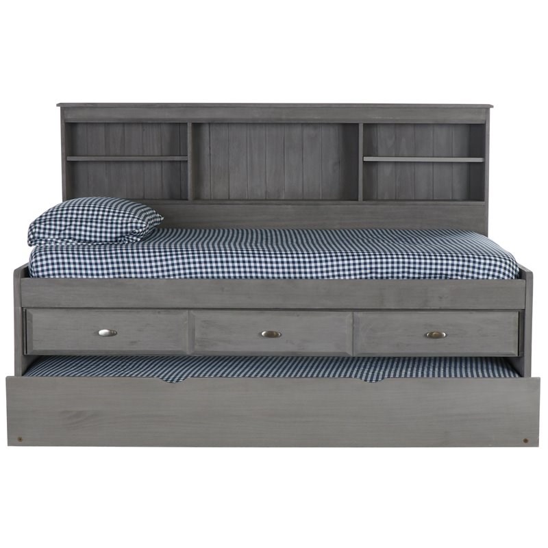 OS Home and Office Furniture 3-Drawer Pine Wood Twin Daybed in Charcoal Gray