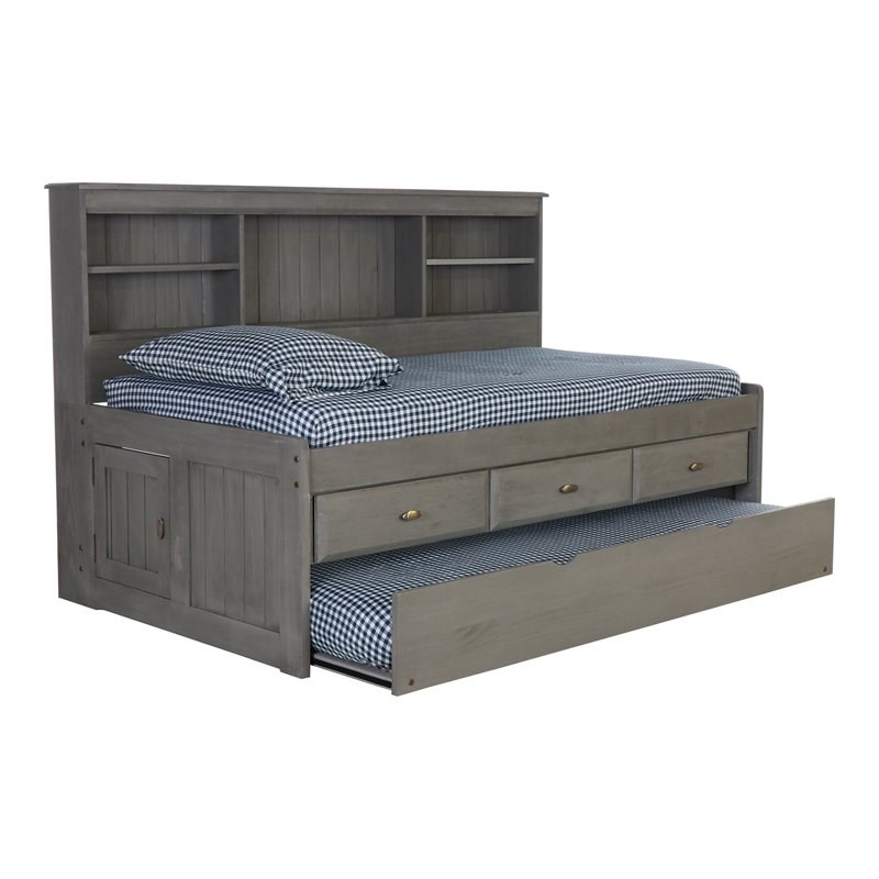OS Home and Office Furniture 3-Drawer Pine Wood Twin Daybed in Charcoal Gray