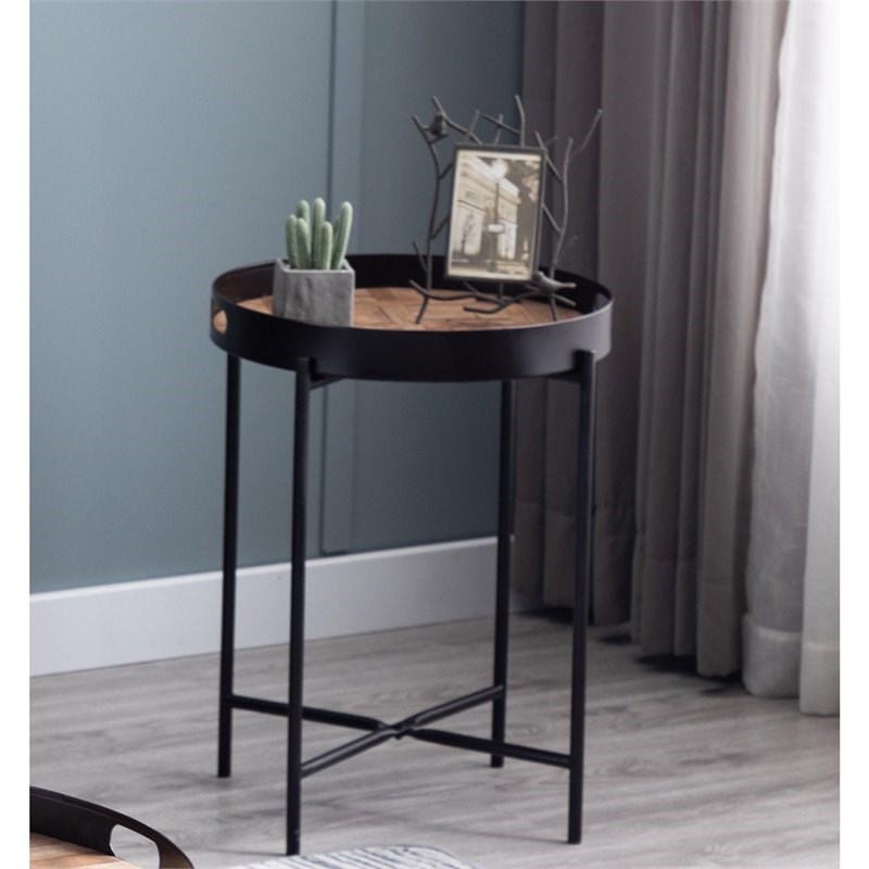 Connexion Decor Bentdare Reclaimed Fir & Metal End Table in Natural/Black
