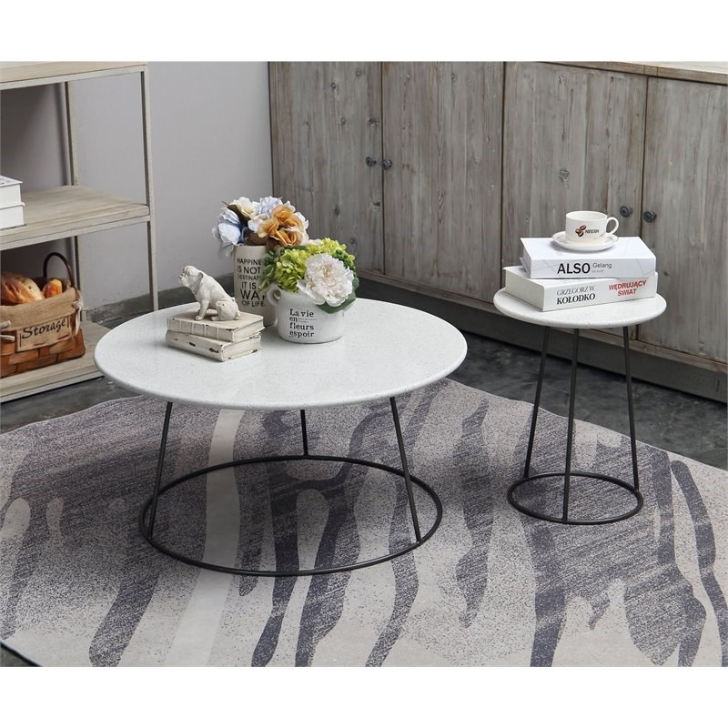 Connexion Decor Dewbury Quartz and Metal Coffee Table in White Wash/Dark Gray