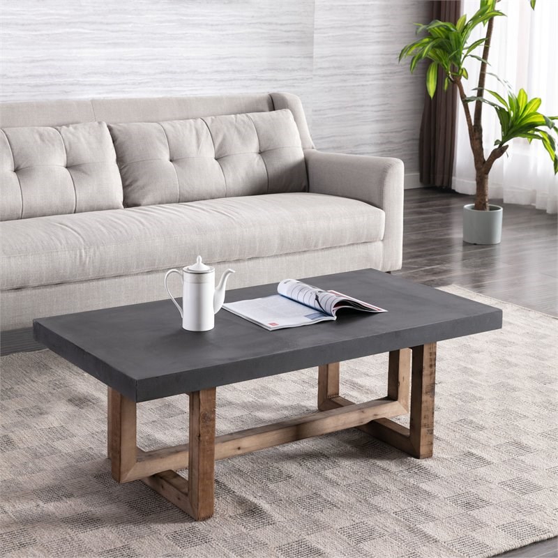 Connexion Decor Haerford Reclaimed Pine Wood Coffee Table in Cement/Natural