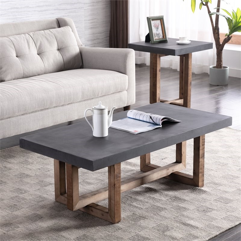 Connexion Decor Haerford Reclaimed Pine Wood Coffee Table in Cement/Natural