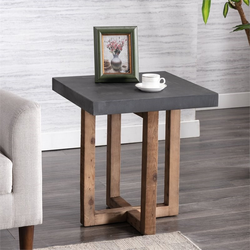 Connexion Decor Haerford Reclaimed Pine Wood End Table in Cement/Natural