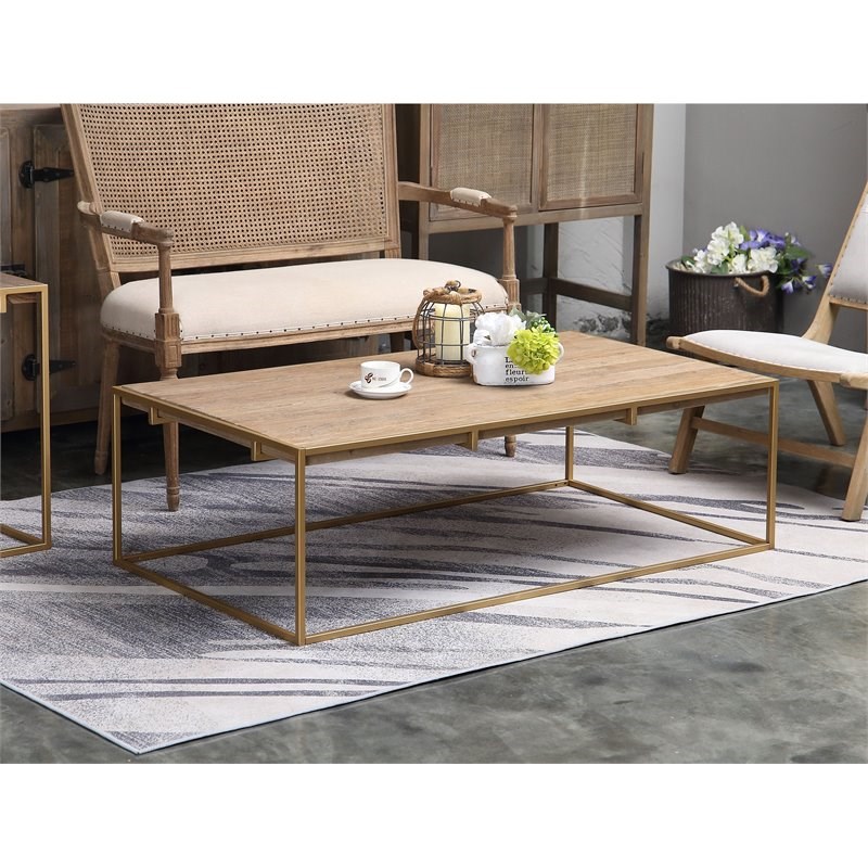 Connexion Decor Portam Reclaimed Elm and Metal Coffee Table in Natural/Brass