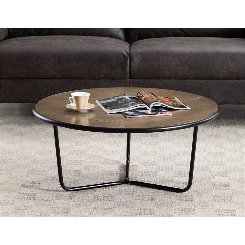 Connexion Decor Craster Engineered Wood with Copper Foil Coffee Table in Black