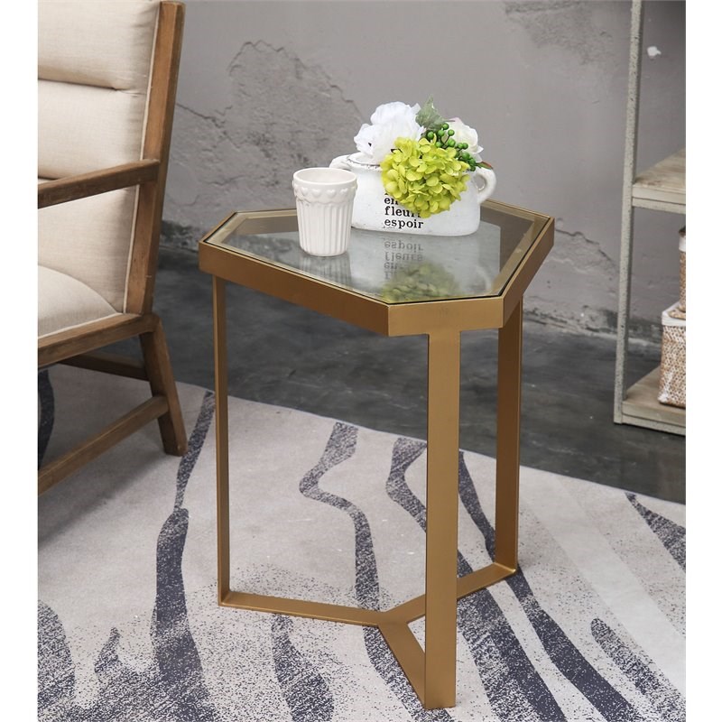 Connexion Decor Darton Metal and Tempered Glass End Table in Brass