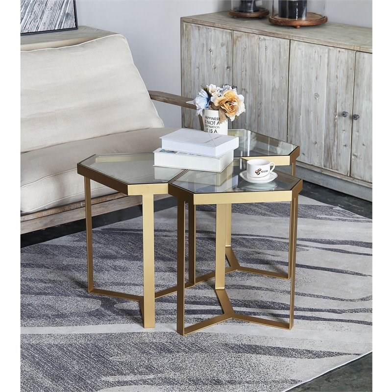Connexion Decor Darton Metal and Tempered Glass End Table in Brass