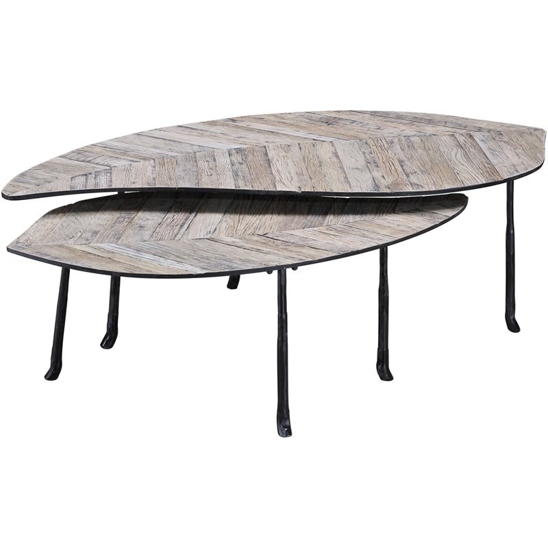 Connexion Decor Ash Reclaimed Oak Wood Coffee Table Set in Natural/Black