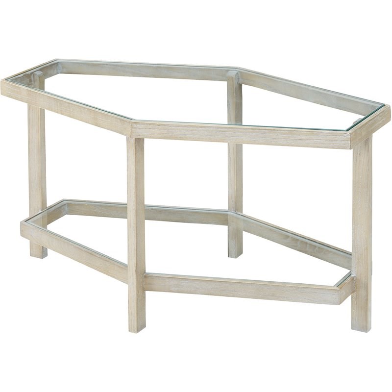 Connexion Decor Iredale Elm Wood Coffee Table with Tempered Glass in Gray Wash