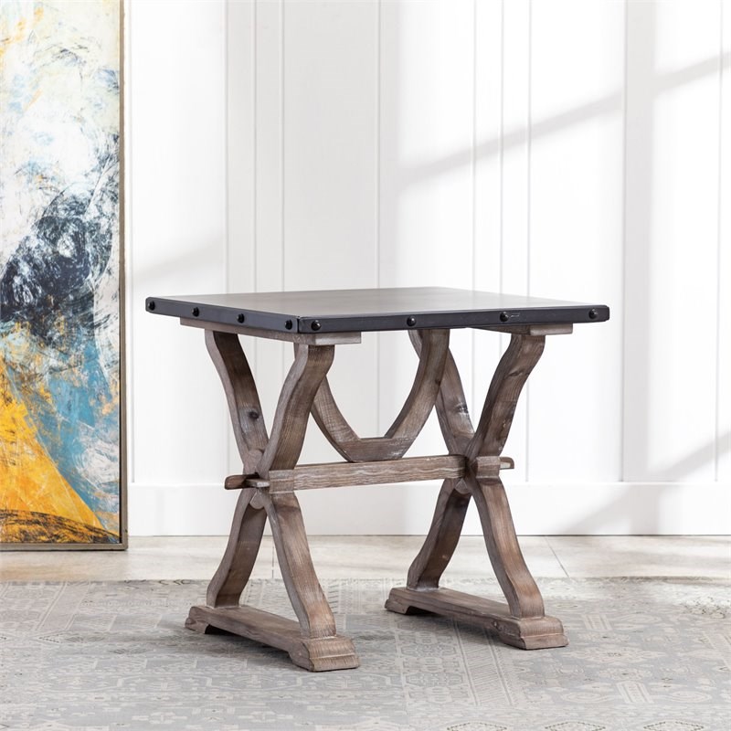 Connexion Decor Serra Reclaimed Fir & Metal End Table Antique Brown/White Wash