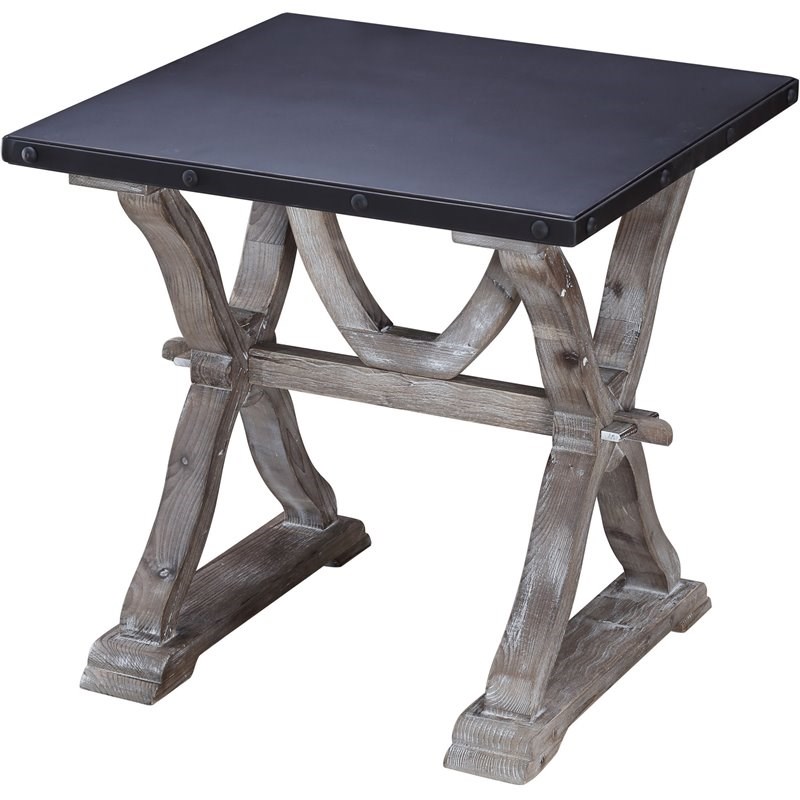 Connexion Decor Serra Reclaimed Fir & Metal End Table Antique Brown/White Wash