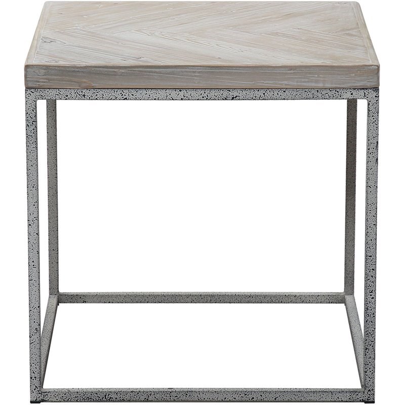 Connexion Decor Witram Metal End Table in White Wash/Distressed Gray