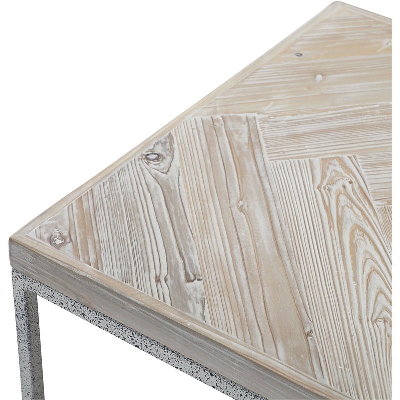 Connexion Decor Witram Metal End Table in White Wash/Distressed Gray