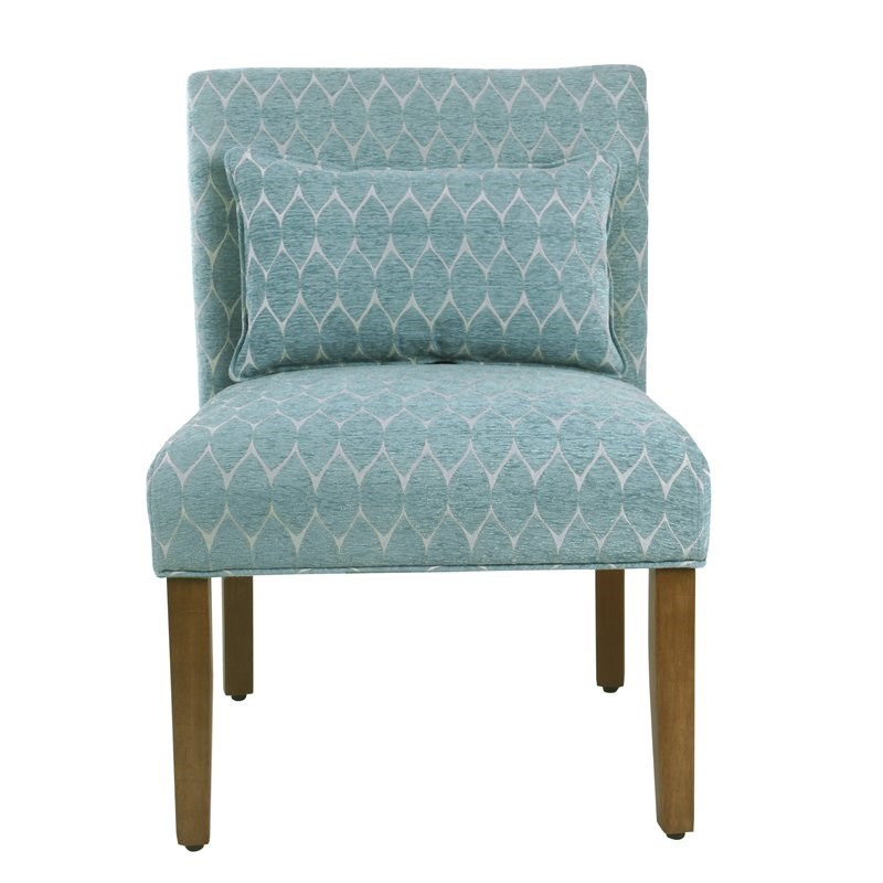 HomePop Transitional Fabric Parker Accent Chair with Pillow in Teal Blue