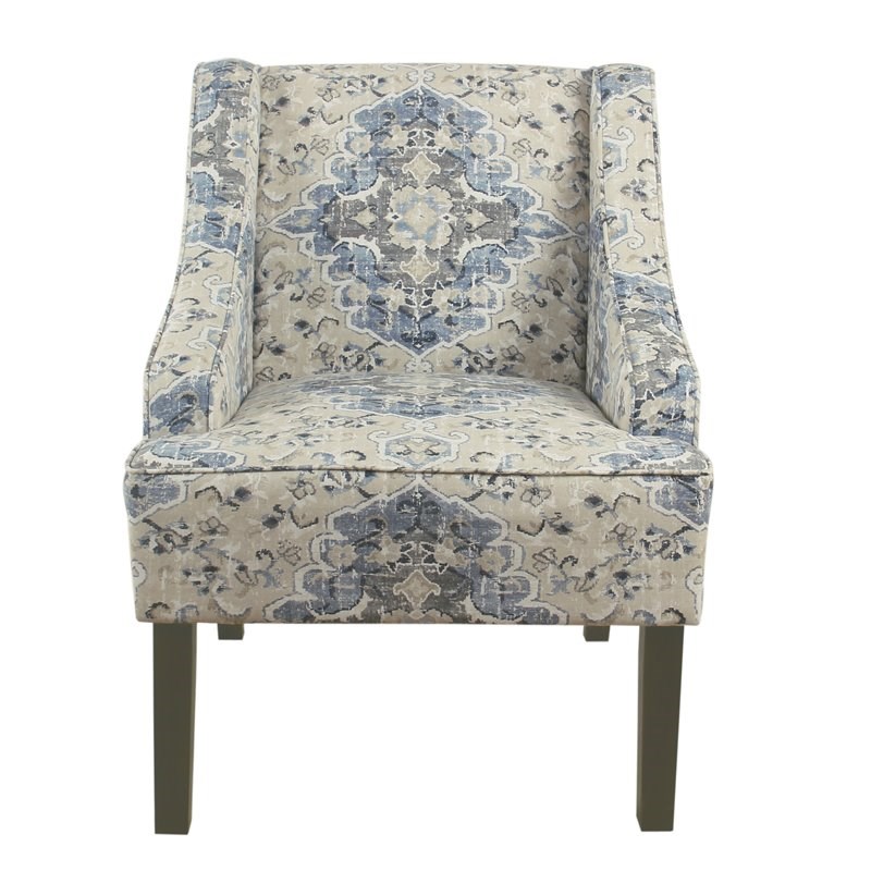 HomePop Traditional Fabric Swoop Arm Accent Chair in Antiqued Blue