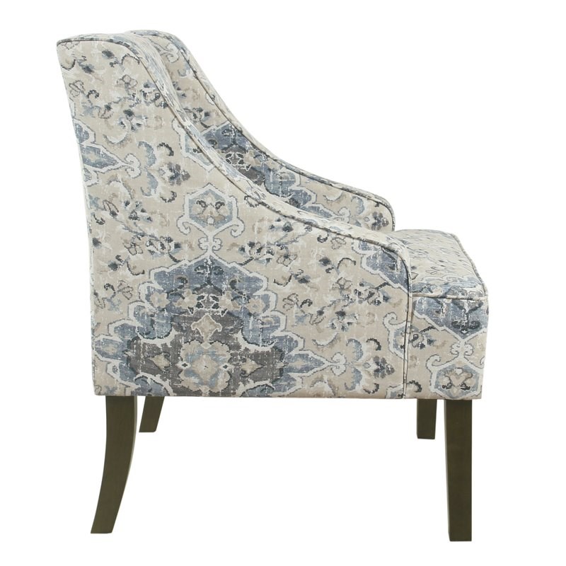 HomePop Traditional Fabric Swoop Arm Accent Chair in Antiqued Blue