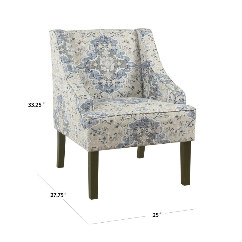HomePop Traditional Fabric Swoop Arm Accent Chair in Antiqued Blue