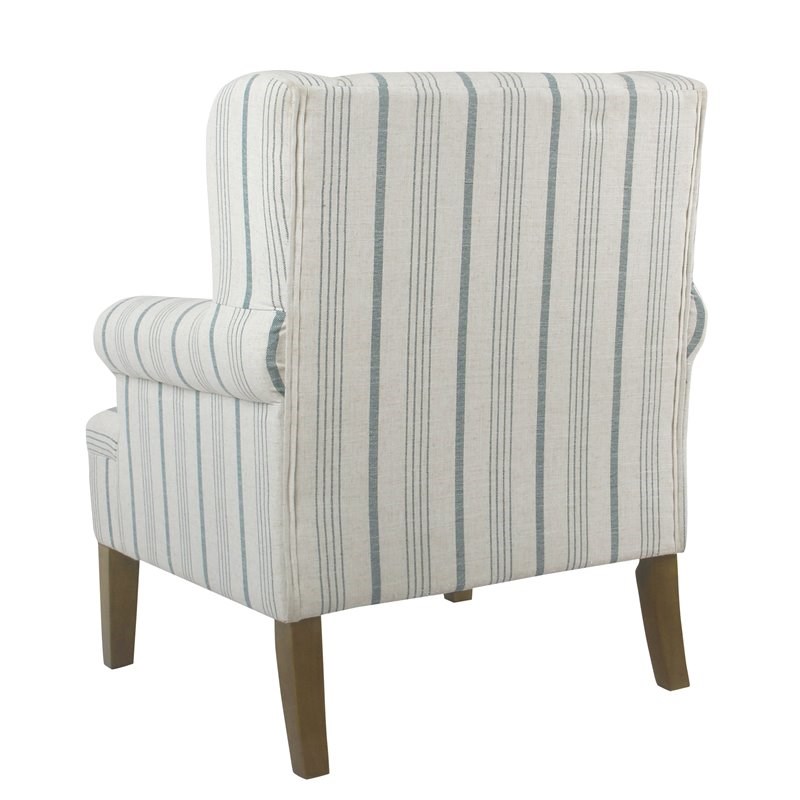 HomePop Emerson Wood & Fabric Stripe Pattern Accent Arm Chair in Teal Blue