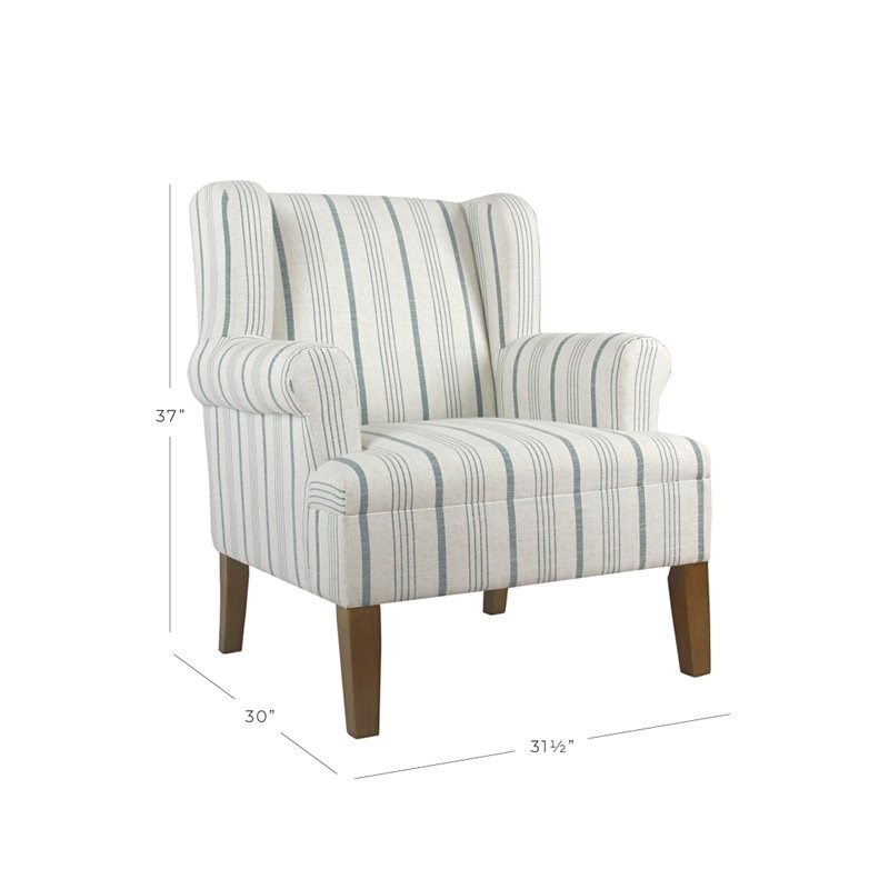 HomePop Emerson Wood & Fabric Stripe Pattern Accent Arm Chair in Teal Blue