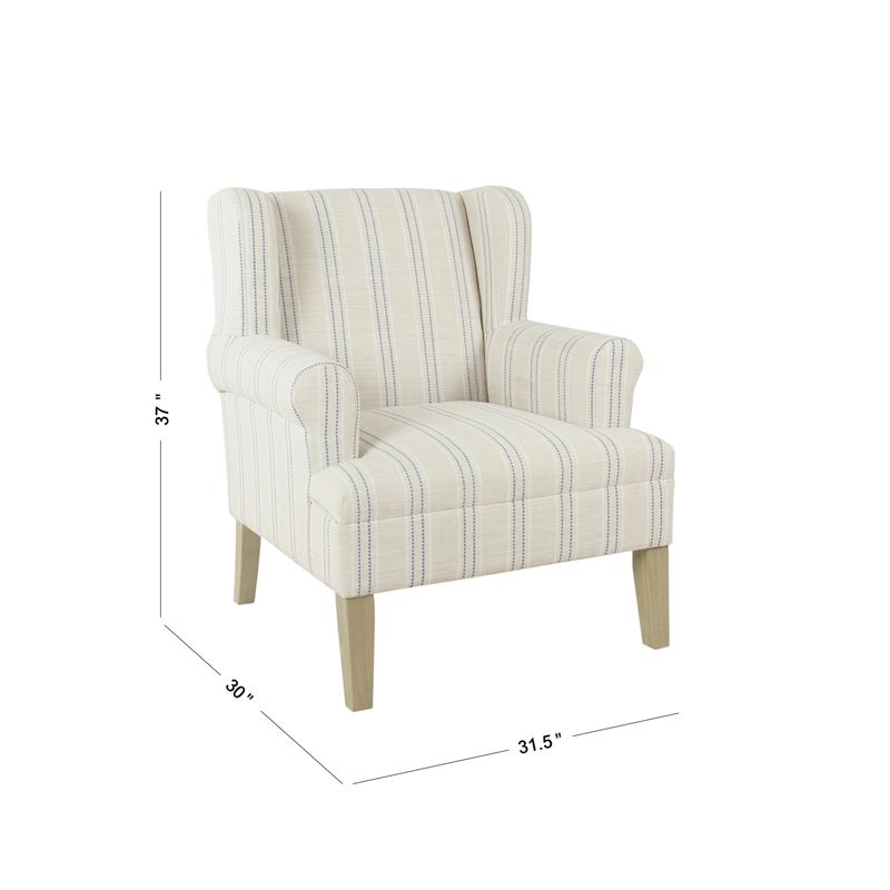 HomePop Emerson Wood & Fabric Stripe Pattern Wingback Accent Chair in White/Blue