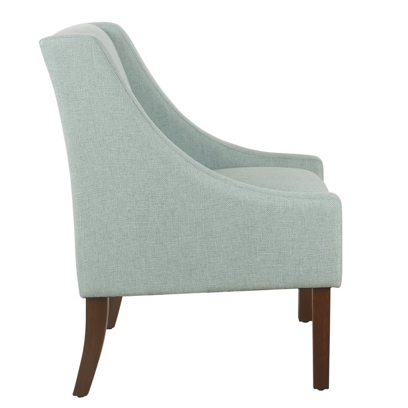 HomePop Traditional Wood and Fabric Swoop Arm Accent Chair in Aqua Blue