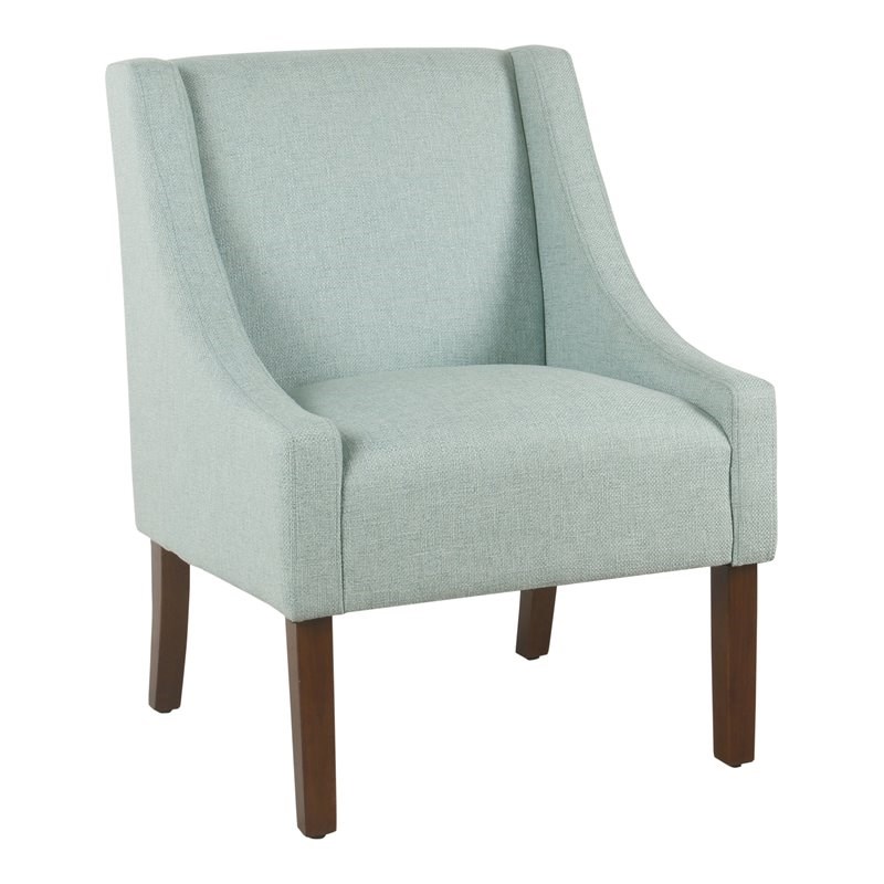 HomePop Traditional Wood and Fabric Swoop Arm Accent Chair in Aqua Blue