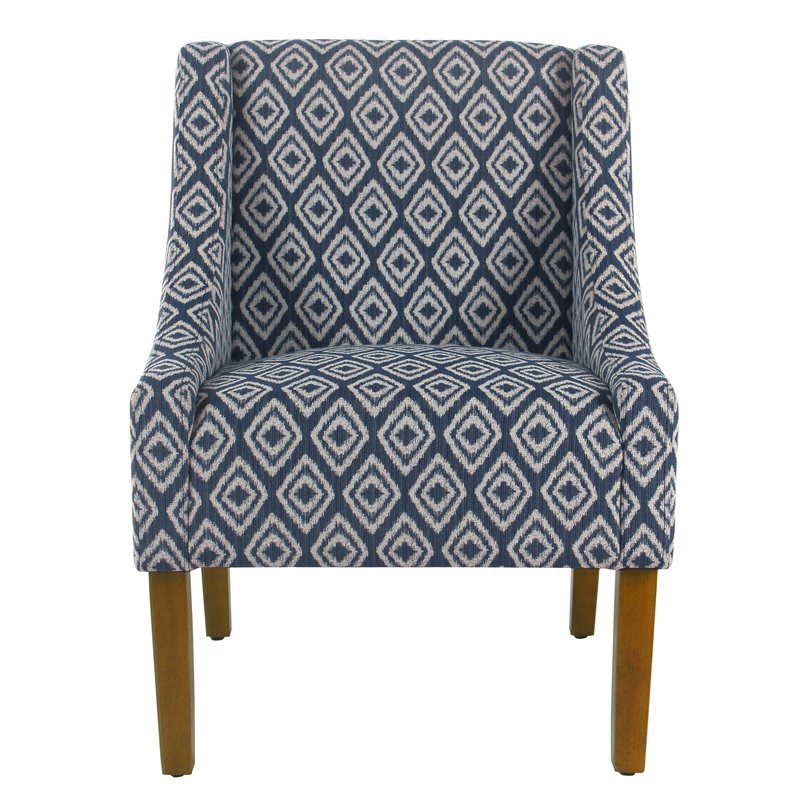 HomePop Traditional Wood and Fabric Swoop Arm Accent Chair in Indigo Blue