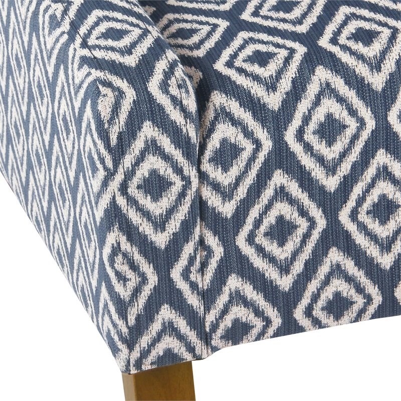 HomePop Traditional Wood and Fabric Swoop Arm Accent Chair in Indigo Blue