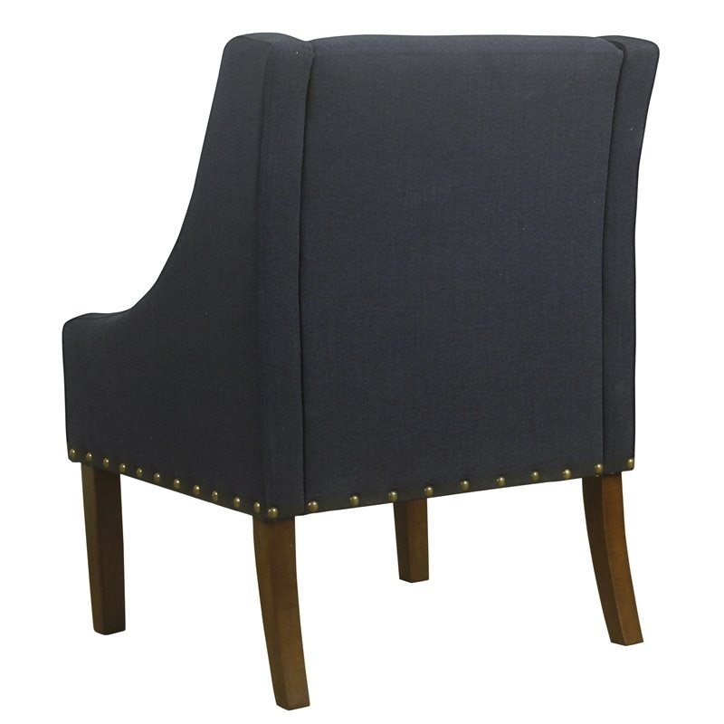 HomePop Wood and Fabric Swoop Accent Chair with Nailhead Trim in Deep Navy