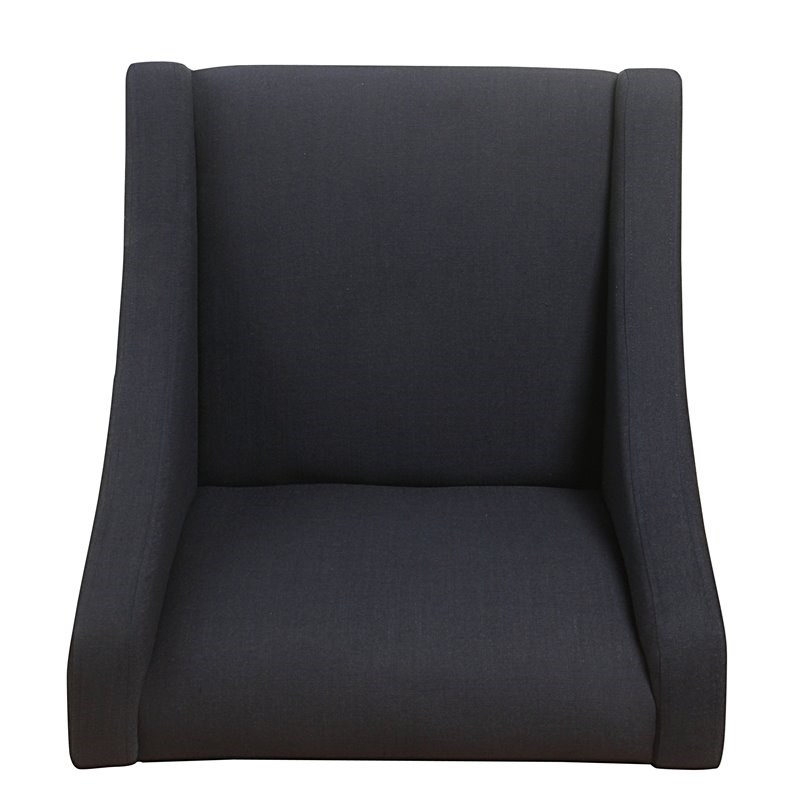 HomePop Wood and Fabric Swoop Accent Chair with Nailhead Trim in Deep Navy