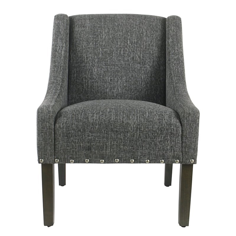 HomePop Wood and Fabric Swoop Accent Chair with Nailhead Trim in Slate Gray