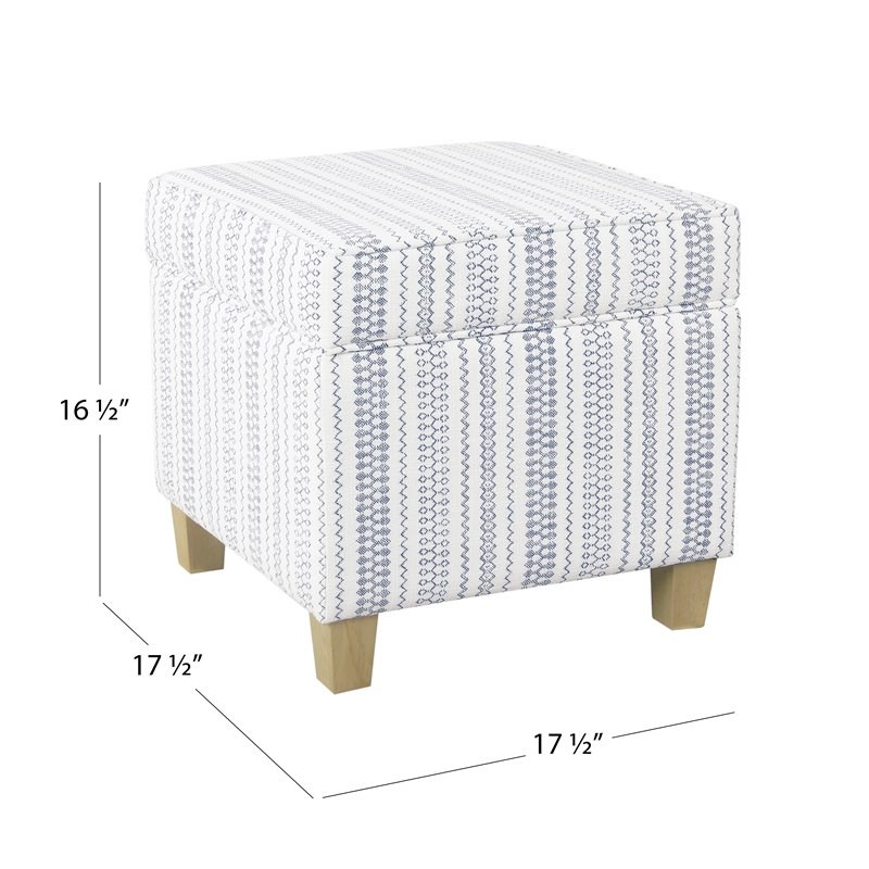 HomePop Square Transitional Wood and Fabric Ottoman with Lift Off Lid in Blue