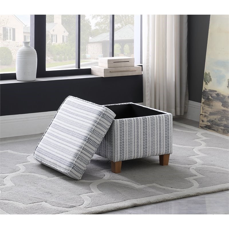 HomePop Square Transitional Wood and Fabric Ottoman with Lift Off Lid in Blue