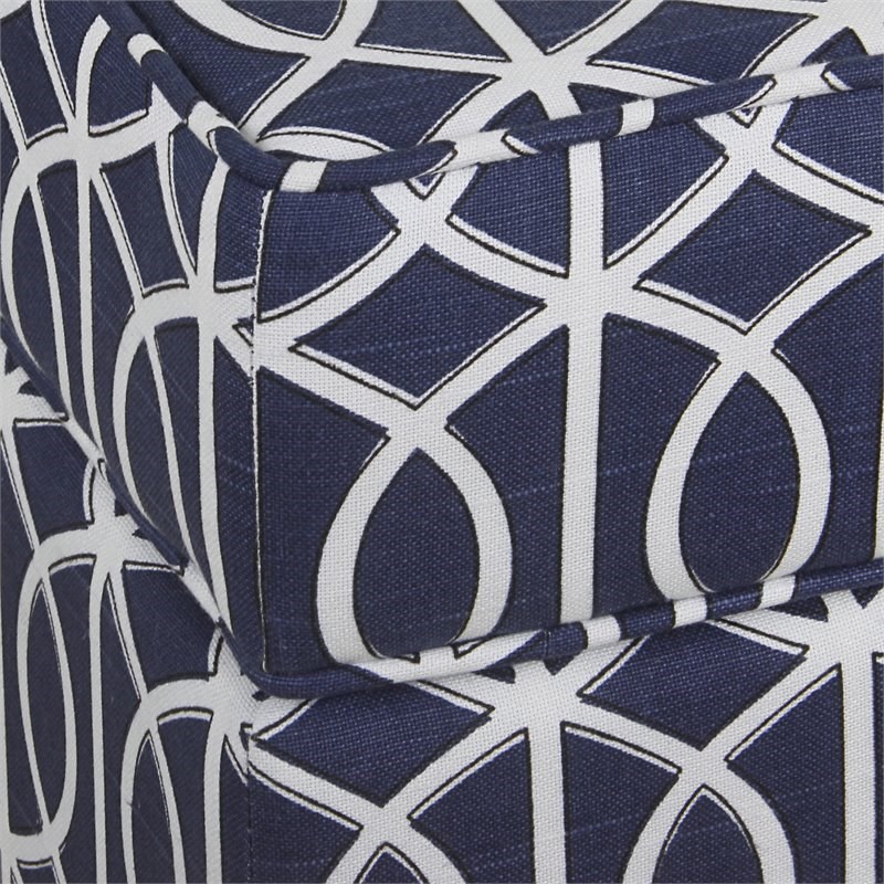 HomePop Bella Transitional Cotton Storage Ottoman with Trellis Pattern in Blue