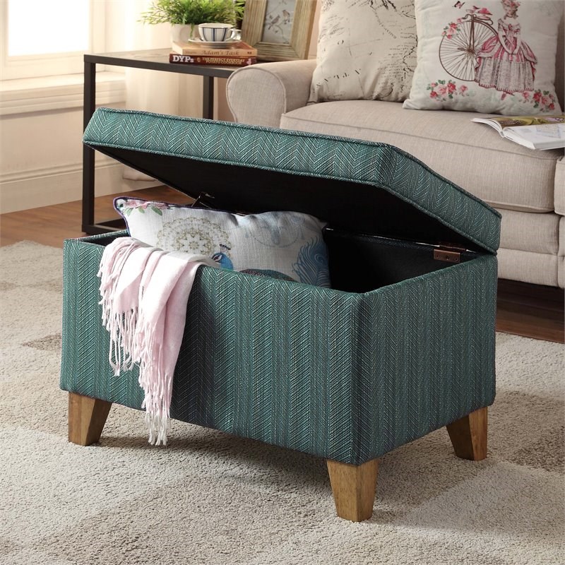 HomePop Transitional Fabric Storage Ottoman in Blue and Driftwood