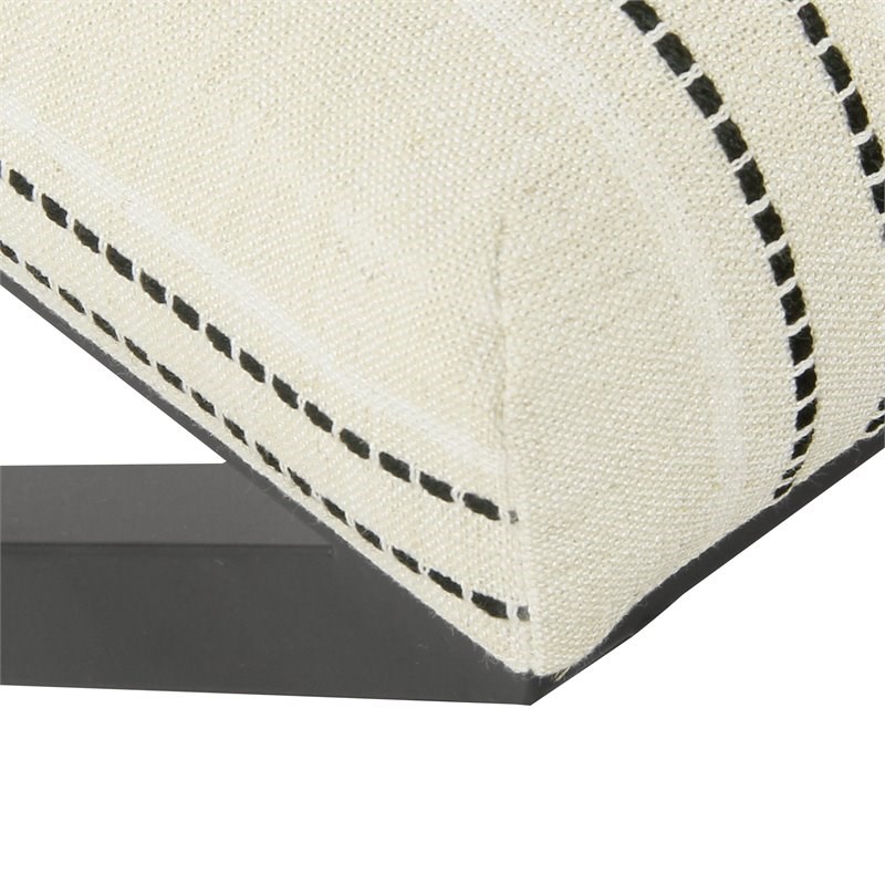 HomePop Modern Metal and Fabric Stripe X-base Ottoman in Black and White