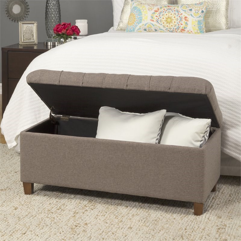 HomePop Ainsley Traditional Fabric Tufted Storage Bench in Textured Brown