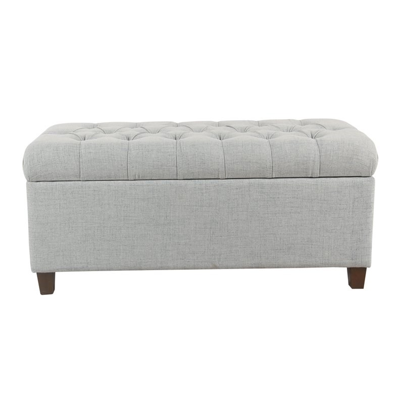 HomePop Ainsley Traditional Fabric Button Tufted Storage Bench in Light Blue